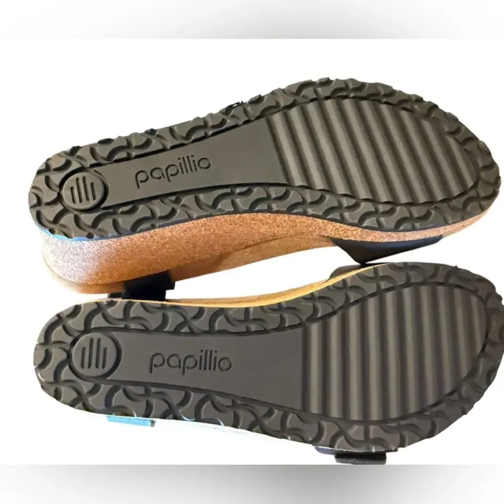 Papillio Smokey Ring Buckle  Women’s Size 9 Black and Tan Wedge Sandals NIB
